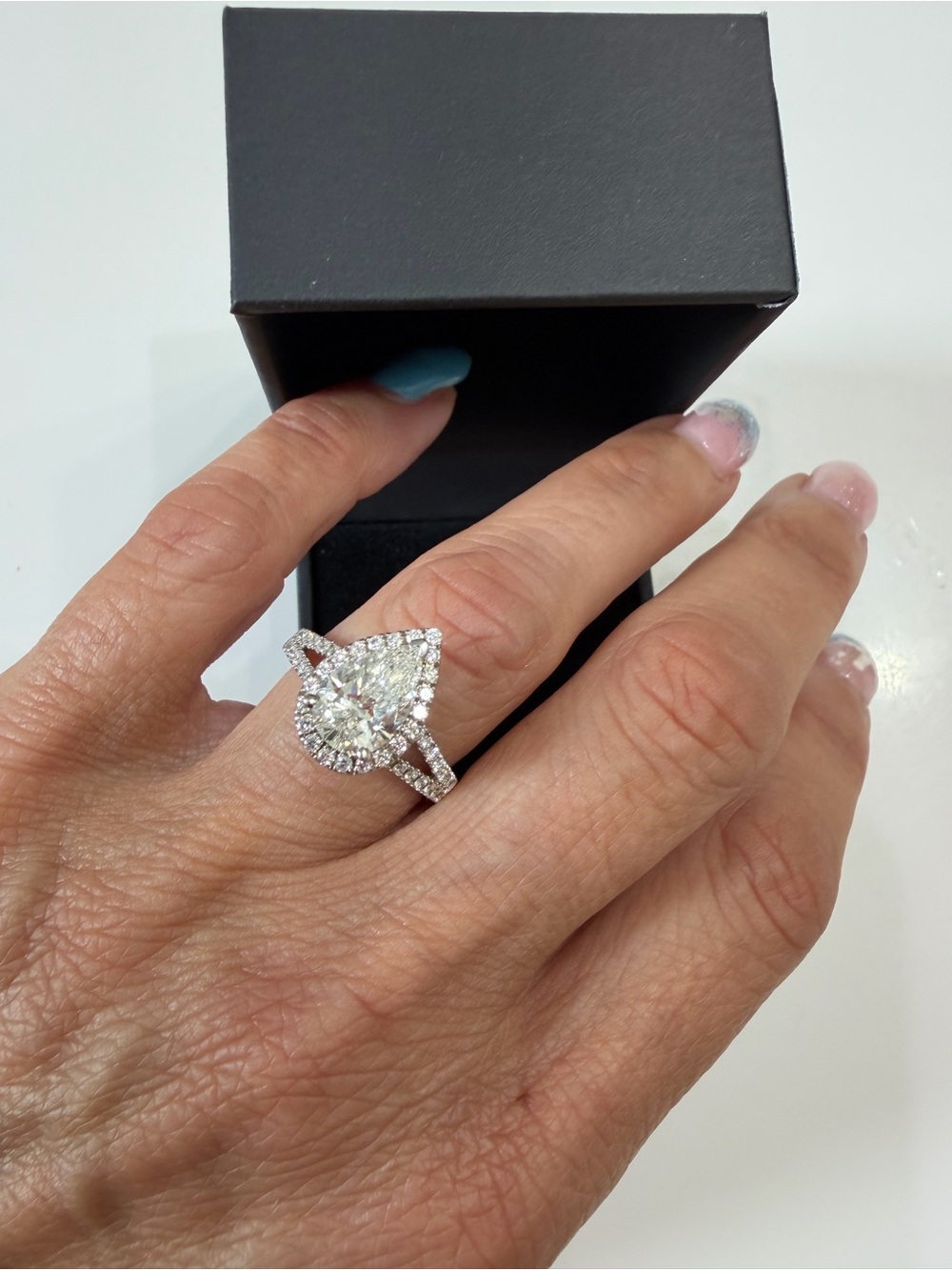 Pear Shaped Halo Diamond Ring - White Gold